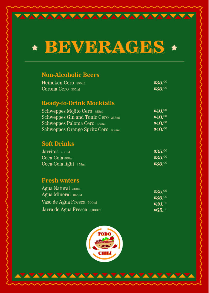 Todo Chili Menu. Page 1 (English)