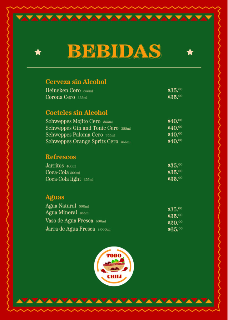 Todo Chili Menu. Page 2 (Español)
